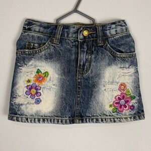 ✨3 for $15 Childrens Place Girls 3T Denim Mini Skirt Floral Embroidered Distress